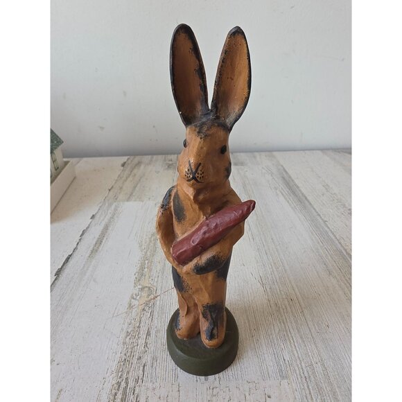 Shabby chic Easter bunny rabbit statue figurine carrot vtg style stands - Picture 1 of 9